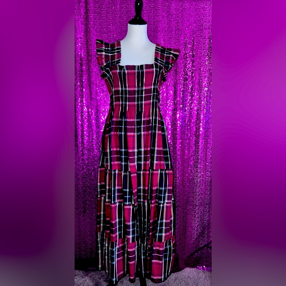 Hillhouse Nap Dress Tartan Print Smocked Dress, Size KL